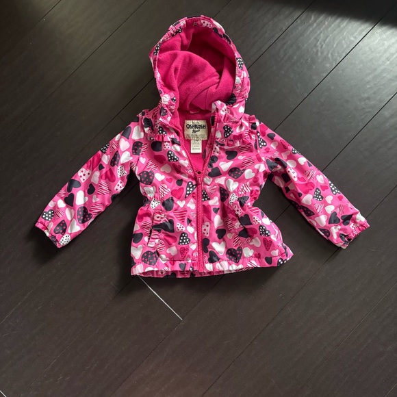 Oshkosh B'gosh toddler girl pink heart lightly lined hooded jacket size 24M EUC - Picture 1 of 4